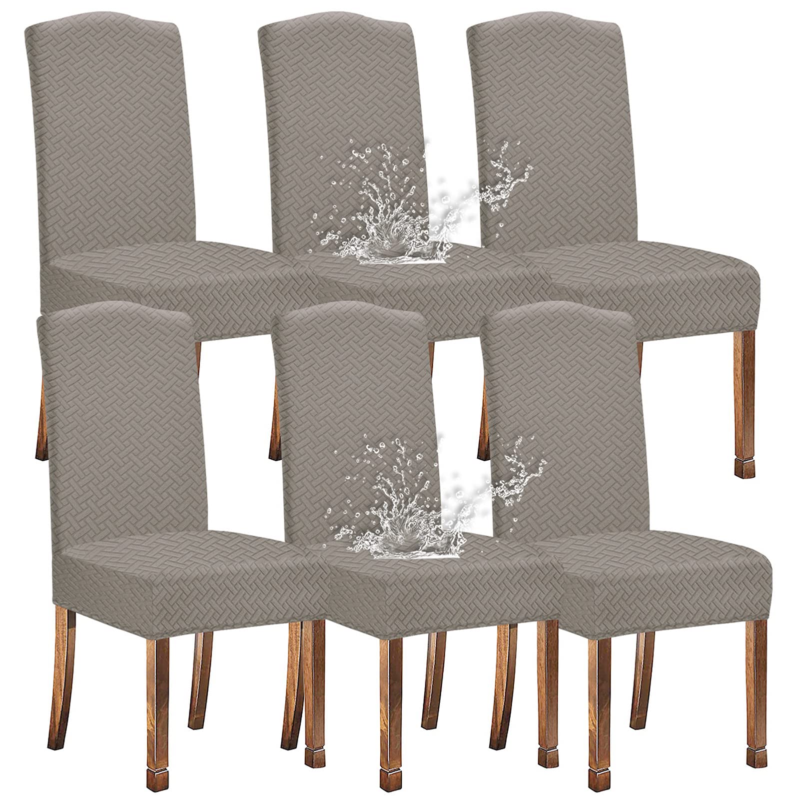 KELUINA Stretch Waterproof Twill Jacquard Dining Room Chair Covers Home Decor,Chair Covers for Dining Room Chairs Restaurant Hotel Ceremony (Taupe,Set of 6)