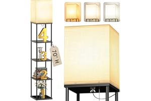 addlon 5-Tier Floor Lamp with Shelves, Standing Bookshelf Lamp with 3 Color Temperature, Corner Display Floor Lamps for Living Room, Bedroom and Office (70'' H, Black)