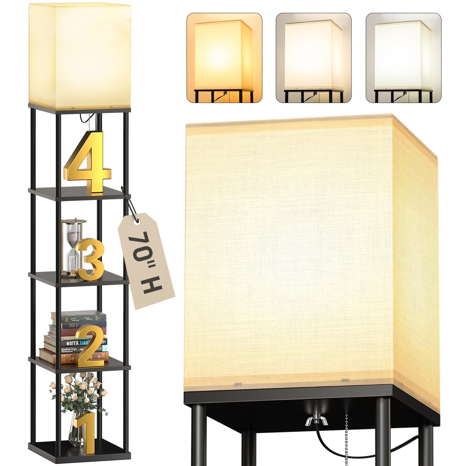 Photo 1 of addlon 5-Tier Floor Lamp with Shelves, Standing Bookshelf Lamp with 3 Color Temperature, Corner Display Floor Lamps for Living Room, Bedroom and Office (70'' H, Black)