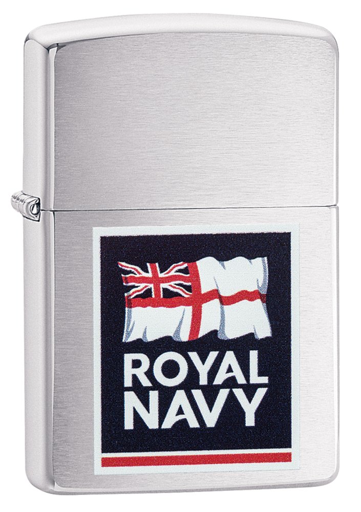 Zippo Unisex Royal Navy Logo Windproof Pocket Lighter - Brushed Chrome, One Size