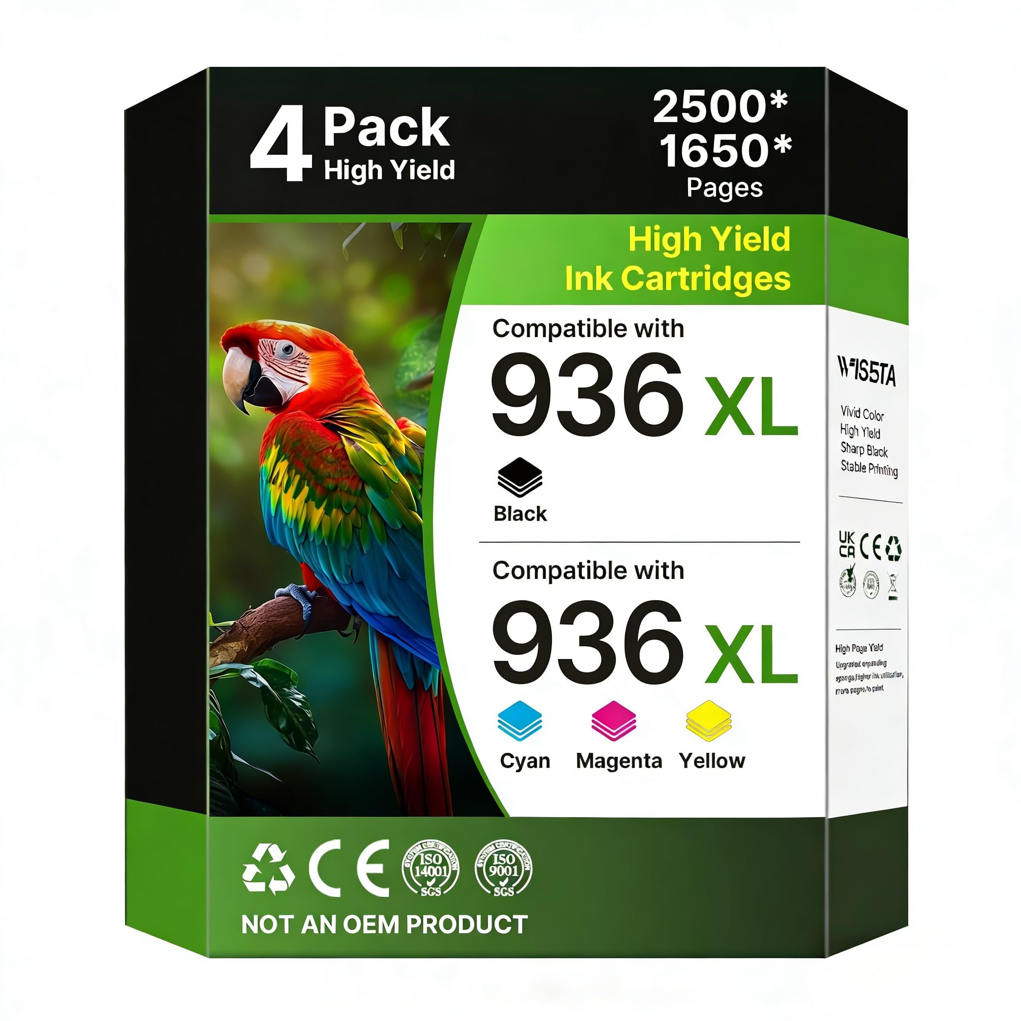 Photo 1 of 936XL 936 Ink Cartridges for HP Printers (4-Pack) for HP 936 Ink Cartridges Work OfficeJet Pro 9730e 9135e 9120e 9110 9120b 9120 9110b 9130e 9110e 9130b, Black Cyan Magenta Yellow with Chip 6C3Z5LN