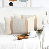 Pyonic Pack of 2 Boho Throw Pillow Covers Farmhouse Decorative Lumbar Pillowcases for Couch Sofa Living Room Outdoor Decor,Cream White and Grey,12 x 20 Inch