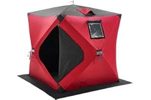 VEVOR Pop-Up Ice Fishing Tent – Portable Hub-Style Shelter with Insulated & Non-Insulated Options, Multiple Sizes for 1 to 8 Persons, Waterproof Oxford Fabric, Includes Anchors, Ropes & Carry Bag
