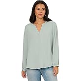 Adrianna Papell Womens V-Placket Airflow Woven Blouse with Long Sleeves