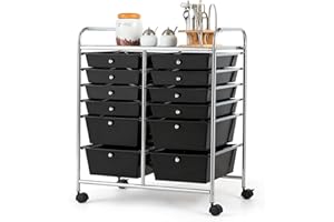 OFFICEJOY Storage Cart, 12 Drawer Rolling Organizer Cart with Large Capacity, Portable Carrying Handle & Lockable Wheels, Utility Cart for Tool Home Office School Beauty Salon Art Craft (Black)