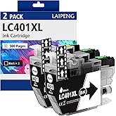 LC401XL LC401 401XL Black Ink Cartridges Compatible for MFC-J1010DW MFC-J1012DW MFC-J1170DW MFC-J1800DW Printer High Yield (2