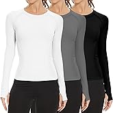 MathCat Long Sleeve Workout Tops for Women, Seamless Yoga Running Tops Breathable Athletic Shirts 3 Pack