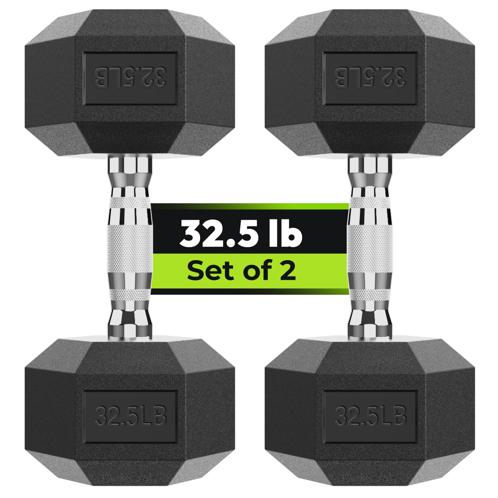 Hex Dumbbell Rubber Encased Exercise & Fitness Dumbbells, Hand Weight For Strength Training/Pair of 32.5LB Image Hex Dumbbell Rubber Encased Exercise & Fitness Dumbbells, Hand Weight For Strength Training/Pair of 32.5LB Image