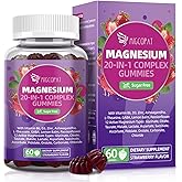 Migcopat Magnesium Complex Gummies, 20 in 1 Magnesium Gummy with Glycinate Citrate Malate Taurate - Ashwagandha, L-Theanine, D3&Zinc for Relaxation, Sleep, Muscle&Heart Support, Strawberry, 60 Cts