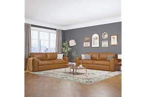 ABCASA Loveseat Set of 2,Living Room Furniture Set,Oversized Faxu Leather Sofa,Upholstered 3 Seater Sofa with Deep Seats,Detachable Sofa Cover,Modern Couches for Small Place,Apartment,Lounge,Brown