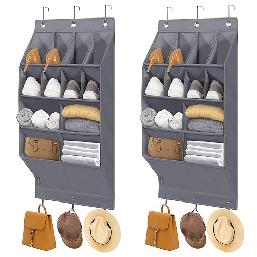 STORAGE MANIAC 2 Pack Over Door Shoe Organizers 8+4 Large Pockets Hanging Shoe Organizer Shoe Rack Door Closet Shoes Organizer for Wall, Dorm & Narrow Doors Storage Shoe Holder Grey