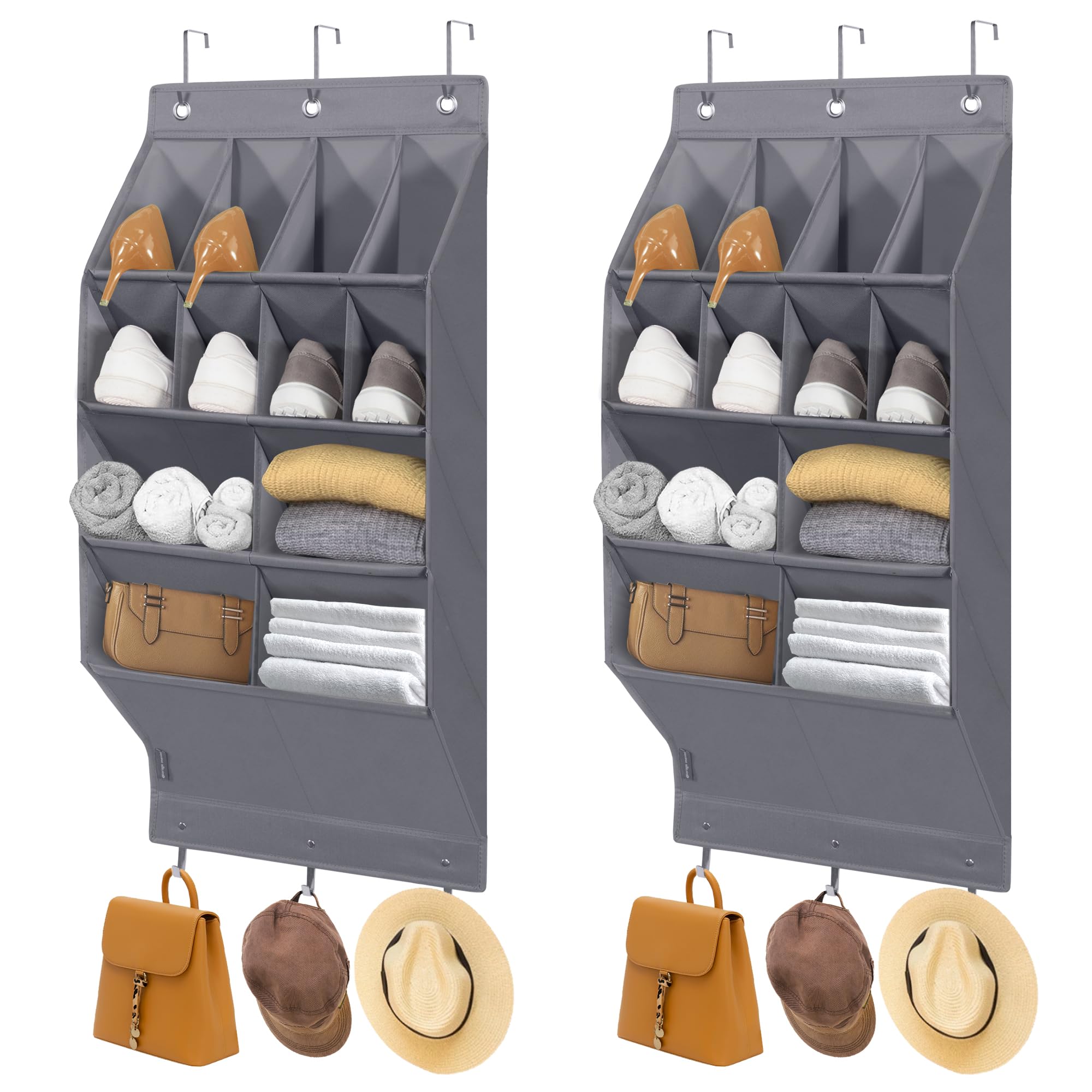 Photo 1 of STORAGE MANIAC 2 Pack Over Door Shoe Organizers 8+4 Large Pockets Hanging Shoe Organizer Shoe Rack Door Closet Shoes Organizer for Wall, Dorm & Narrow Doors Storage Shoe Holder Grey