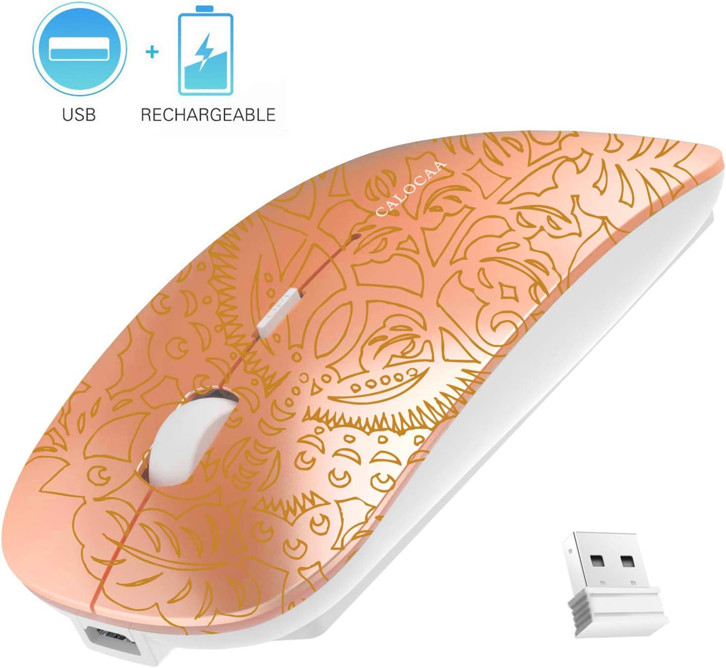 CALOCAA Wireless Mouse Ultra Thin Computer Mouse Mini Portable Office Mobile Mouse Laptop