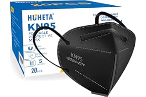 HUHETA KN95 Masks, Packs of 20 Black Face Mask, 5-Layers Protective Cup Dust Masks for Outdoor Indoor Use