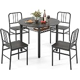 GIANTEX 5-Piece Dining Table Set for 4, 40-Inches Round Kitchen Table and Chairs with Storage Rack &amp; Metal Frame, Space-Saving Dinette Furniture for Dining Room, Breakfast Nook, Apartment, Grey
