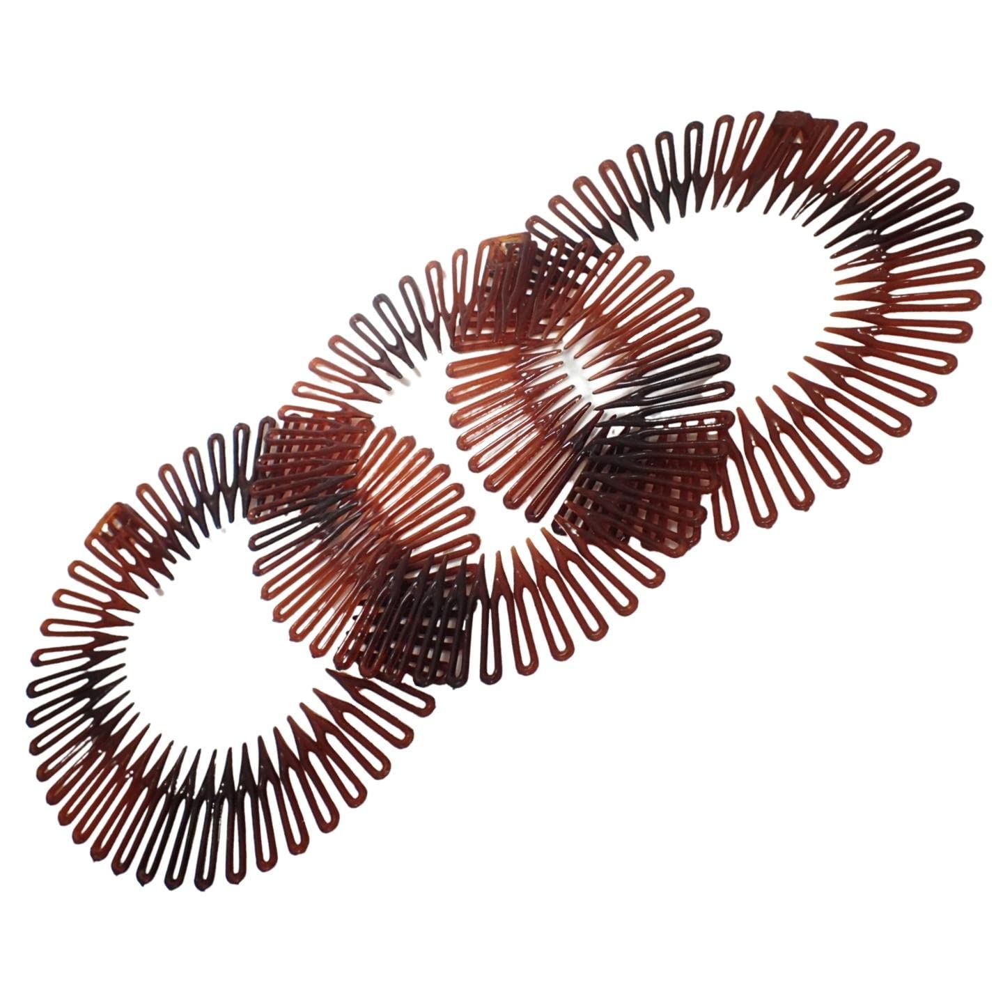 Topkids Accessories Flexi Comb Flexiband Headband - Set of 3 - Anti Snap, Durable Spider Hairband Grip Circle Headbands Zig-zag Headband Stretch Hair Comb (Tort Brown)