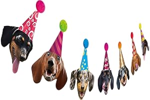 SILVIMA Dachshund Birthday Garland, Funny Wiener Dog Bday Party Decor, Dog Face Bunting Banner