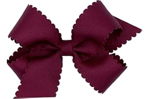 Wee Ones Girls' Classic Grosgrain Hair Bow with Scalloped Edges and Plain Wrap Center on a WeeStay Hair Clip, Medium, Burgundy