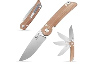 Sitivien ST128 Folding Knife,D2 Blade,Micarta Handle Folding Knife with Clip, Safety Liner Lock,EDC Tool Knife for Outdoor Hiking Camping-Brown