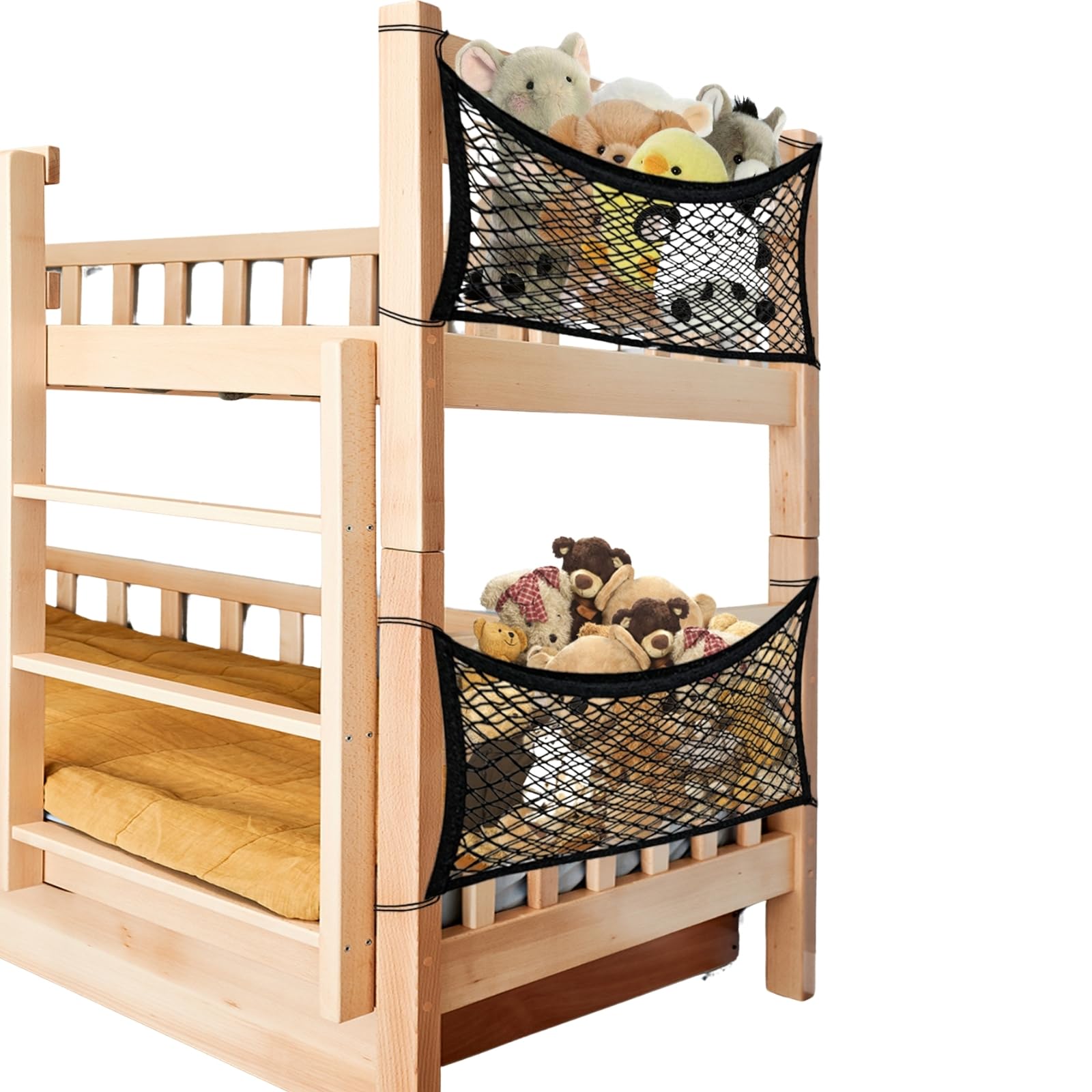 Photo 1 of Stuffed Animal Storage Net for Kids, 2 Pack Bedside Toy Organizer Net - Neatly Store Your Stuffed Animals, Elastic Bedside Stuffed Animal Storage Net with Tether, Stretches up to 32 Inches