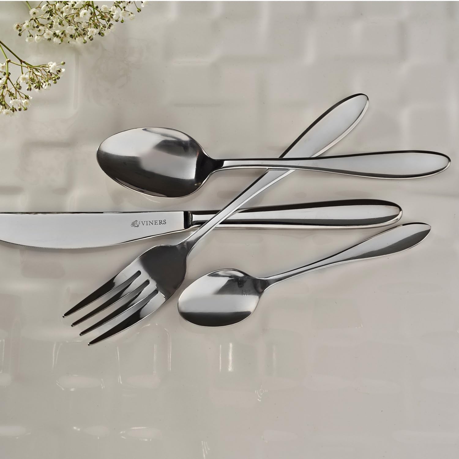 Viners Tabac 16 Piece Stainless Steel Cutlery Set Plus 4 Free Teaspoons and 4 Free Soup Spoons, Silver, 24pcs Tabac - Image 4