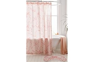 Luxape Bow Shower Curtain, Coquette Handcrafted Bow Tie Bath Curtain for Master Bathroom, Ruched Microfiber Bathroom Curtain with 12 Buttonholes, 72" W x 72" H (Coquette Pink)