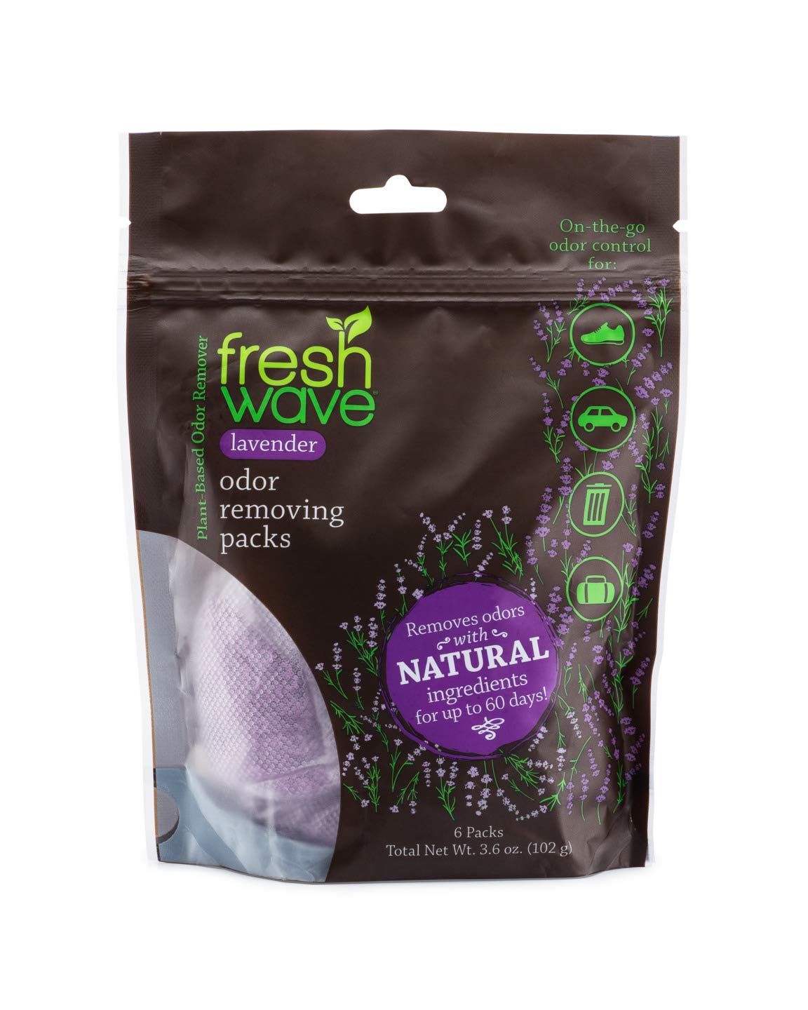 Fresh Wave Lavender Odor Eliminating & Deodorizing Packs | Bag of 6 & Fresh Pod Case | Safer Odor Relief for Small Spaces | Natural Plant-Based Odor Eliminator | Odor Absorbers for Home