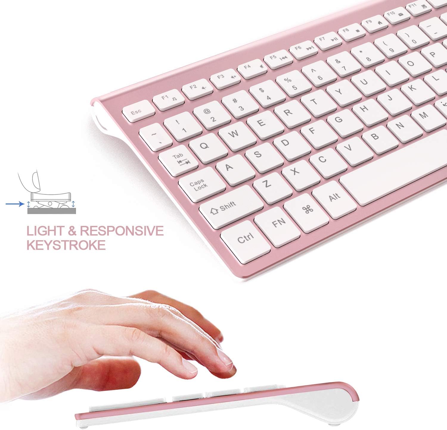Wireless Keyboard and Mouse Combo, Stylish Compact Full-Size Keyboard and 2400 DPI Stream-line Optical Mouse for PC, Desktop, Computer, Notebook, Laptop, Windows XP/Vista/7/8/10 by JOYACCESS-Pink: Computers & Accessories