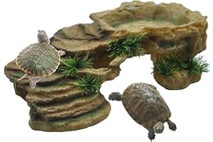 kathson Turtle Basking Platform,Tortoise Resin Climbing Rock Rectangular Resting Terrace Tank Accessories,Reptiles Dock Hide Cave Habitat Decoration for Bearded Dragon Lizard Geckos Spiders (3 PCS)