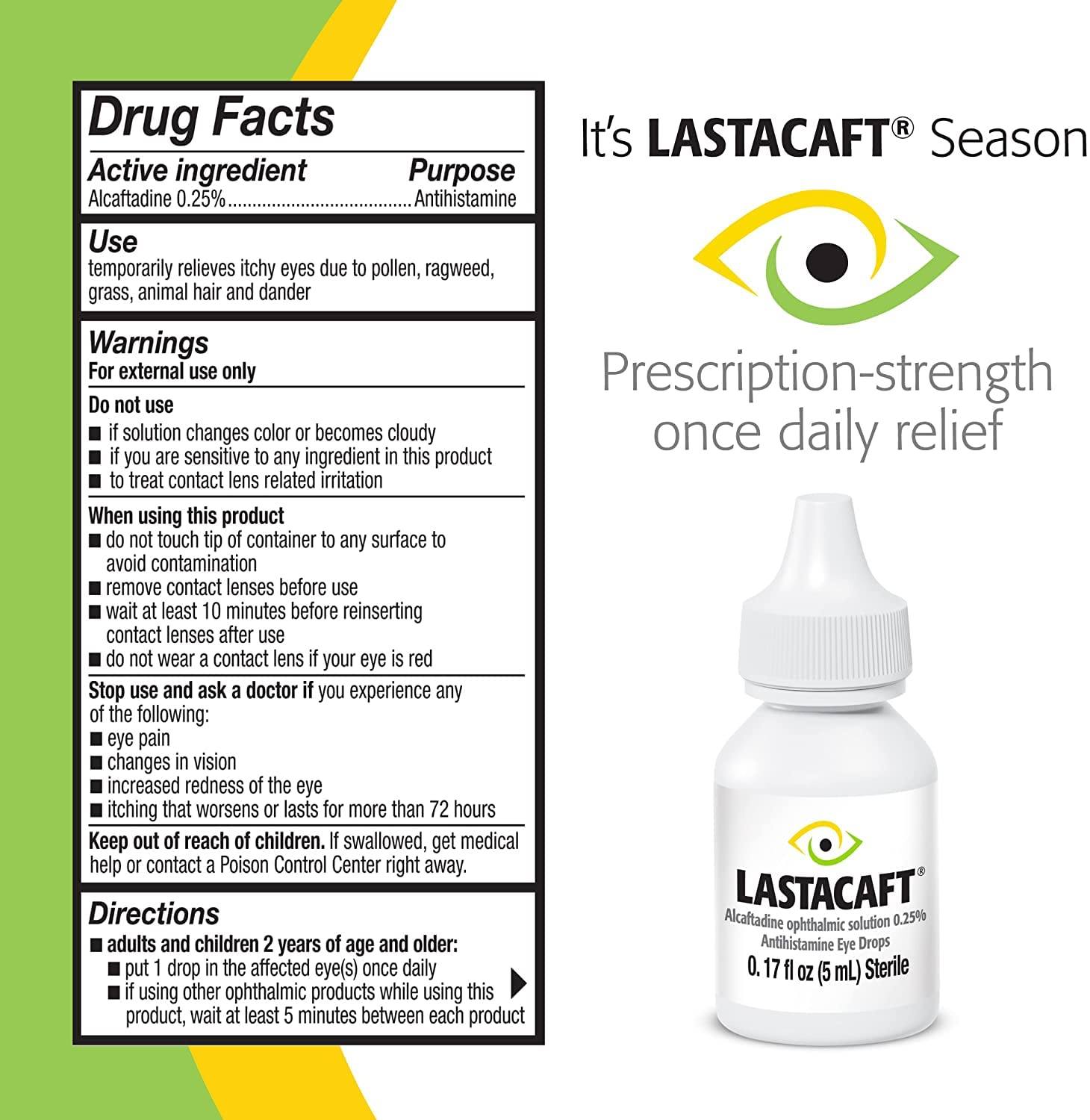 LASTACAFT Once Daily Eye Allergy Itch Relief Drops, (2 Count) 120 Day Supply, Amazon Exclusive