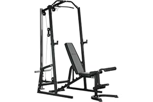 Soozier Home Gym Machine, 3 in 1 Smith Machine, Multi-Functional Power Cage with Adjustable Weight Bench, Barbell Bar and Cab