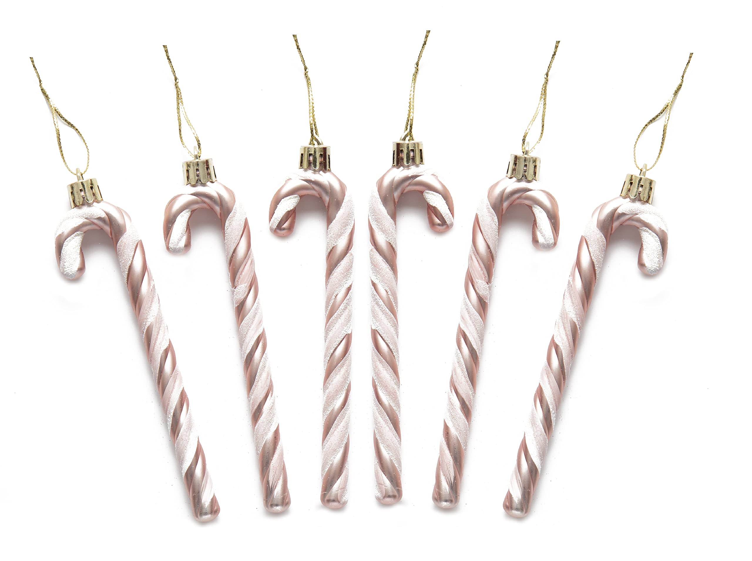 Pack of 6-13CM Glitter Candy Cane –Christmas Tree Hanging Decoration Bauble Xmas Ornament (Rose Gold)