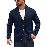Runcati Mens Shawl Collar Cardigan Sweater Button Down Ribbed Knit Sweaters Chunky Casual Cardigan with Pockets
