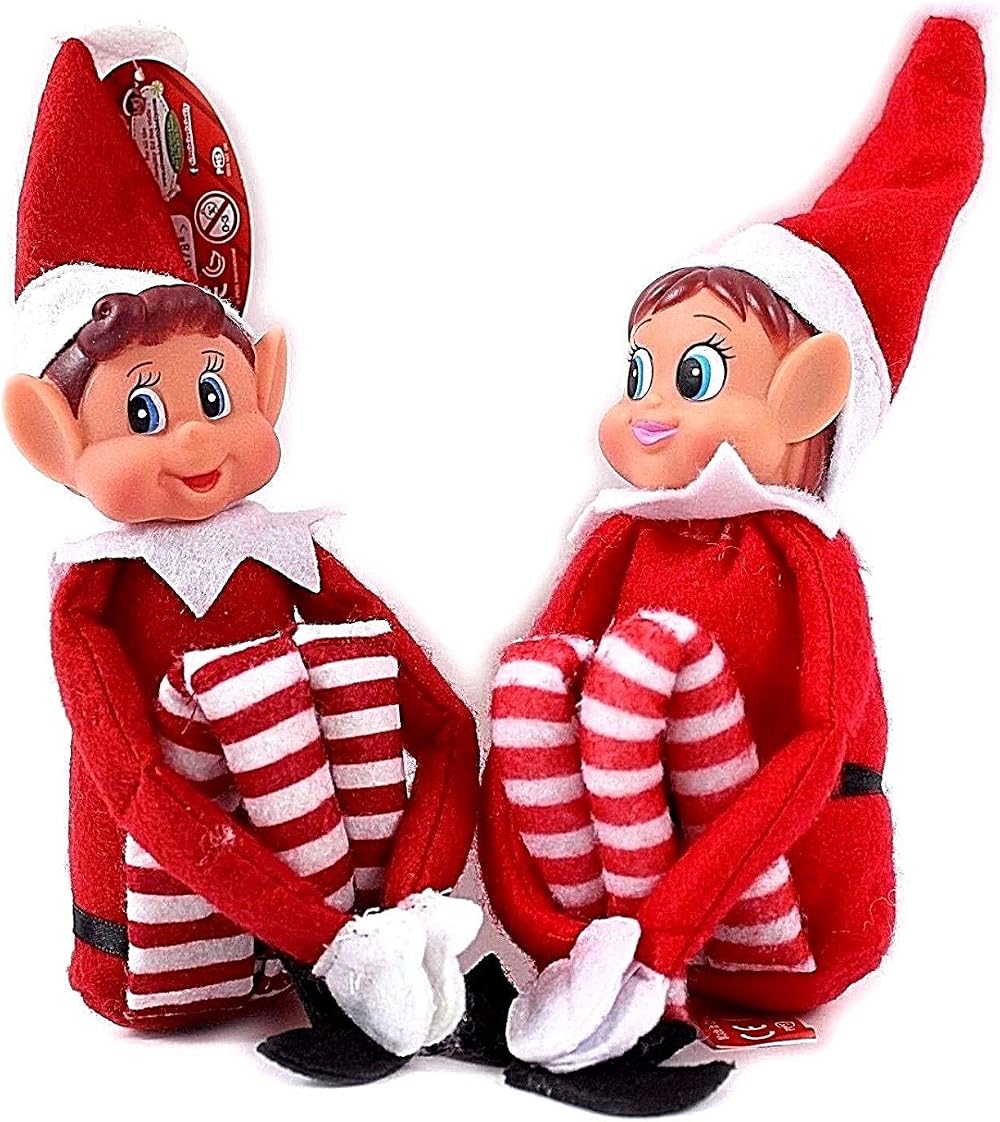 GLOW Naughty Little Xmas Elf Set of 2 Playful Elves with Soft Body Vinyl Face