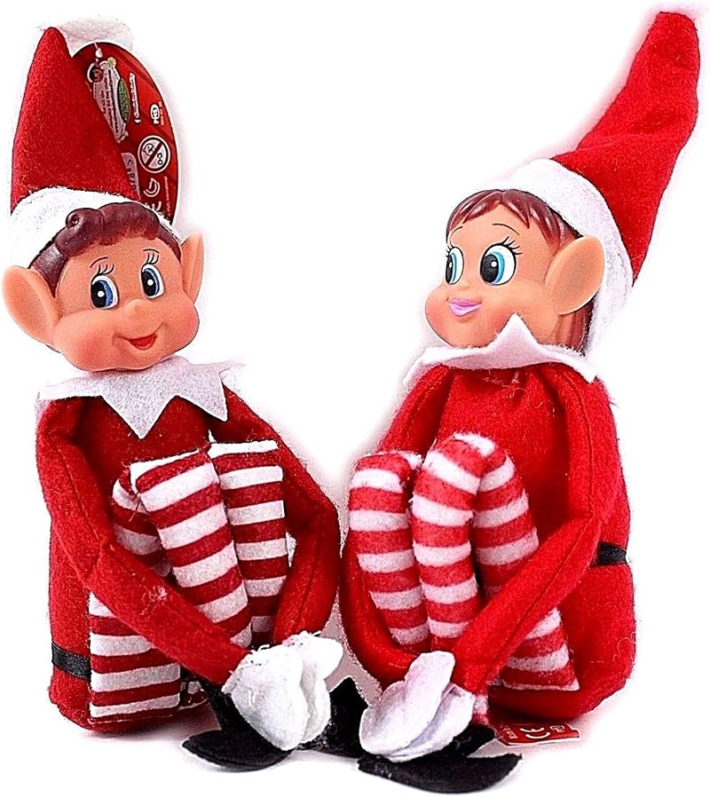 GLOW Naughty Little Xmas Elf Set of 2 Playful Elves with Soft Body Vinyl Face