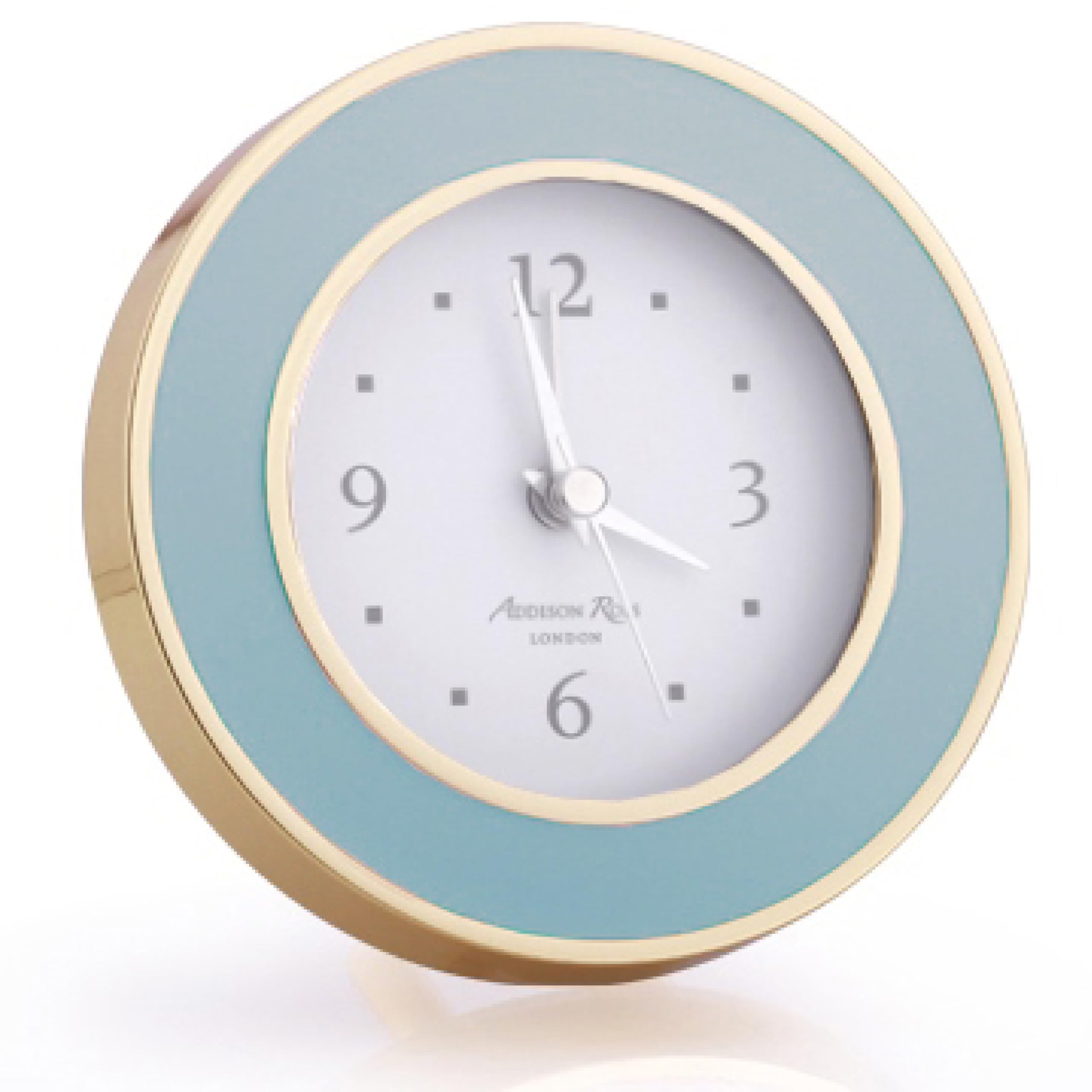 Addison Ross Battery Alarm Clock – Silent Sweep – Compact & Stylish – Alarm Clock Bedside – Velvet-Backed Design/Home & Office Decor – Powder Blue & Gold