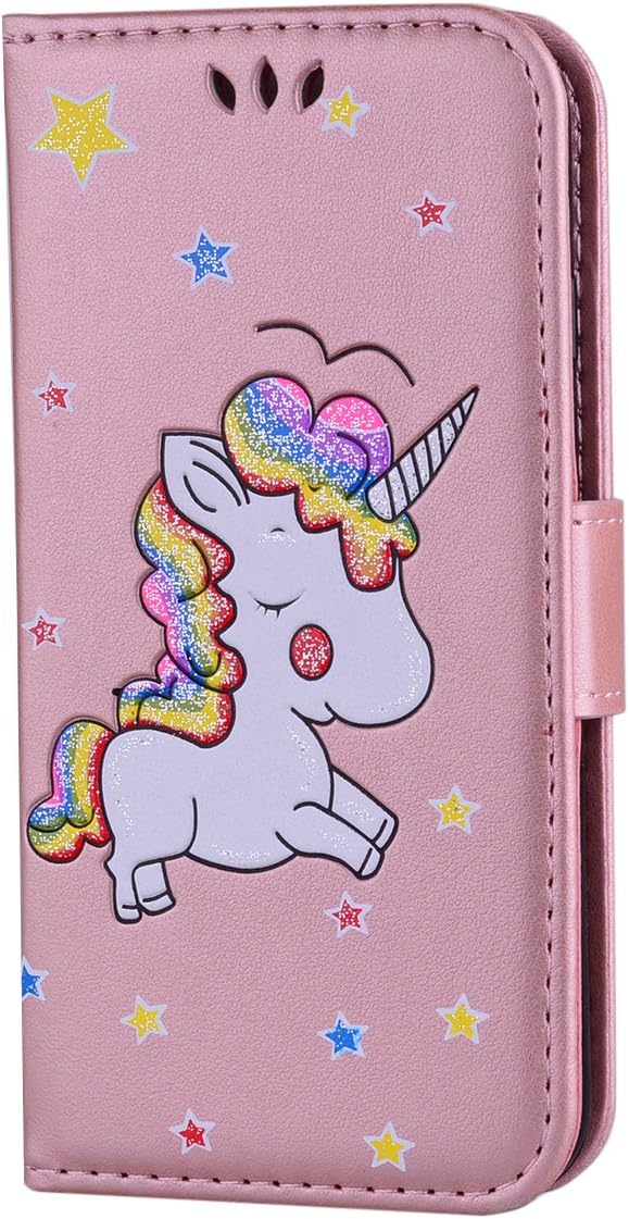Ailisi Case for iPhone 7/iPhone 8/ iPhone SE 2020 Case 4.7 inch, Cute Cartoon Rainbow Unicorn Synthetic Leather Flip Wallet Case, Protective Magnetic Cover with Card Slots, Stand Feature -Rose Gold
