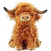 HoCutela Kid Highland Cow Stuffed Animal Farm Toy, ‘’10.5‘’ inch Realistic Highland Cow Plush, Scottish Cow Plush Toy, Farm Animal Cattle Plush Decor Gifts for Adults Kids Baby Girls Boys (Brown)