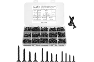 HANTOF 1200Pcs Black Tiny Self Tapping Screws for Wood, Plastic and Soft Metal. Phillips Flat Head M2 M2.5 M3 Small Countersunk Tapper Screws Set for DIY Micro Woodworking Furniture Box. Carbon Steel