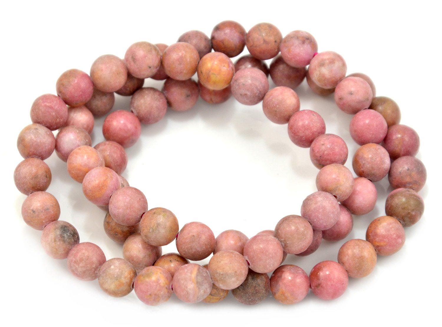Paialco Jewelry Rhodochrosite Mineral Round Gemstone Beads Stretch Bracelets, Pack of 3, 8 mm, Gemstone, rhodochrosite,