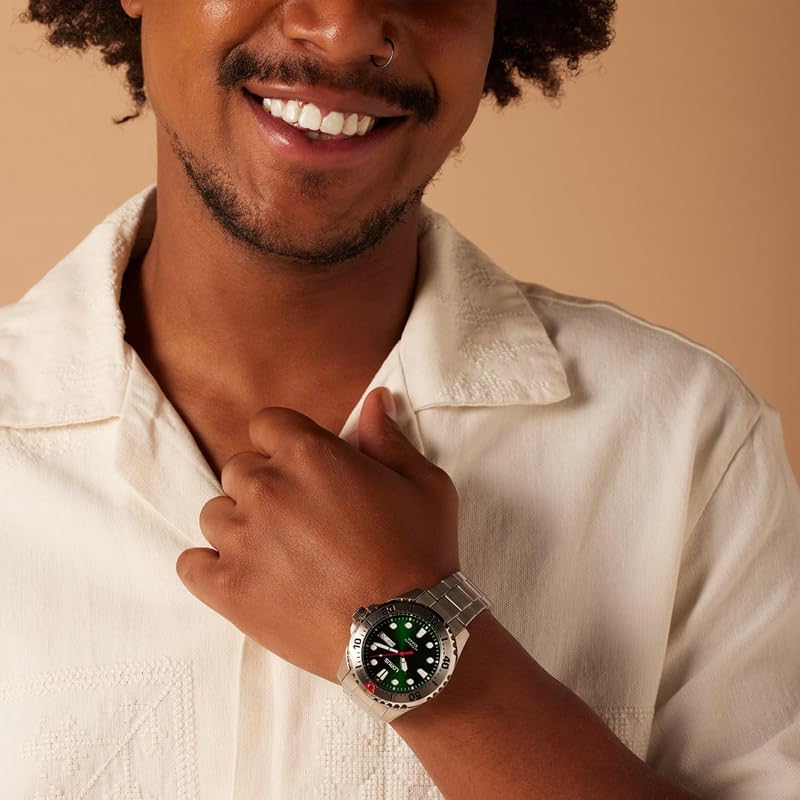 Orologio automatico analogico da uomo con bracciale in acciaio inossidabile, Argento/Verde - RL475BX9