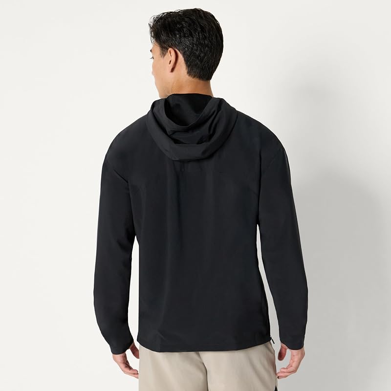 Chaqueta Tipo Anorak Deportiva, Ligera y Elástica, Tejida con Bloques de Color Hombre, Negro, L