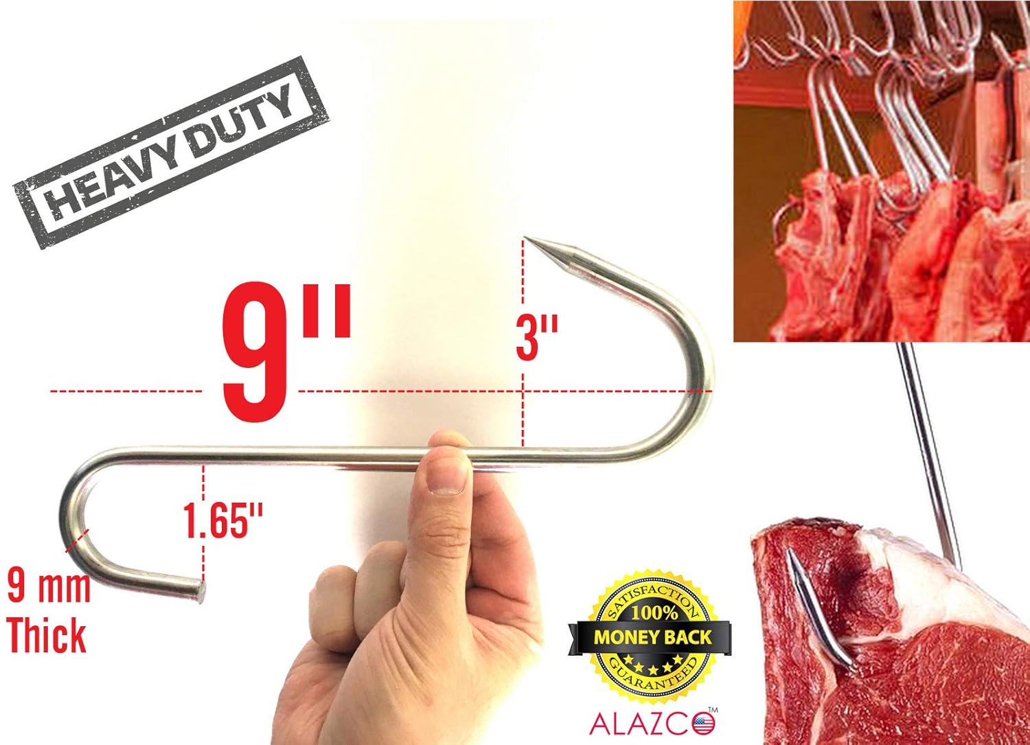 4pc 9" Heavy Duty Thick ALAZCO Stainless Steel Meat Processing Butcher