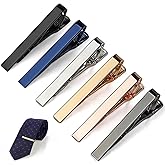 MOWPOG 6 Pcs Tie Clips for Men, Tie Bar Pins Tacks with Gift Box | Copper, Shiny &amp; Glossy, for Father, Husband, Boyfriend, Business, Wedding, Suit Accessories, Easy to Open, Won't Fade/Scratch