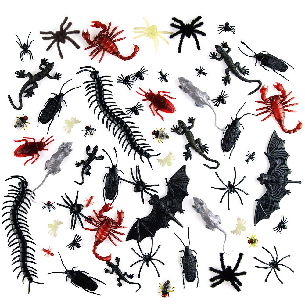 KUUQA Bugs Kit, 132 Pieces Plastic Realistic Insects for Halloween Decorations, Creepy Party Favors Supplies