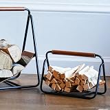 Ivyline Kindling Holder Black Leather Hanging Fireplace Wood Log Cradle view 2