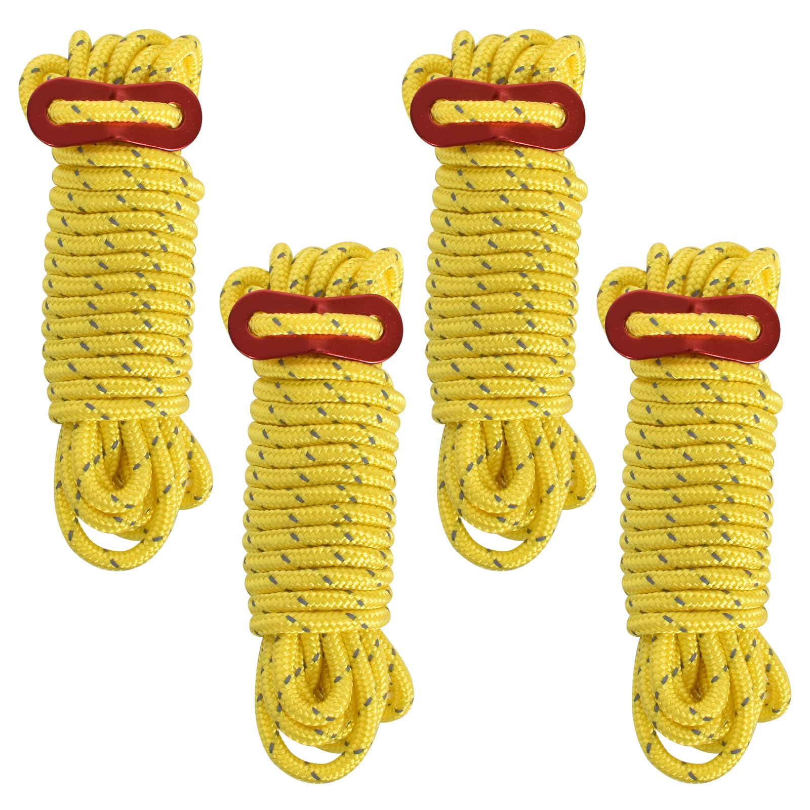 Pack of 4 Camping Guy Ropes,4M Long Reflective Tension Cord,Diameter 4mm Adjustable Outdoor Tent Guide Rope,with Rope Tensioner,Sturdy Nylon Rope,for Camping Hiking Tents Windproof