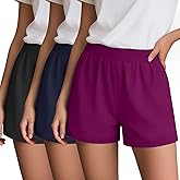 Neer 3 Pack Soft Casual Shorts for Women, Lounge Shorts Comfy Elastic Waist Bottoms for Summer Walking Gym Sleep Indoor