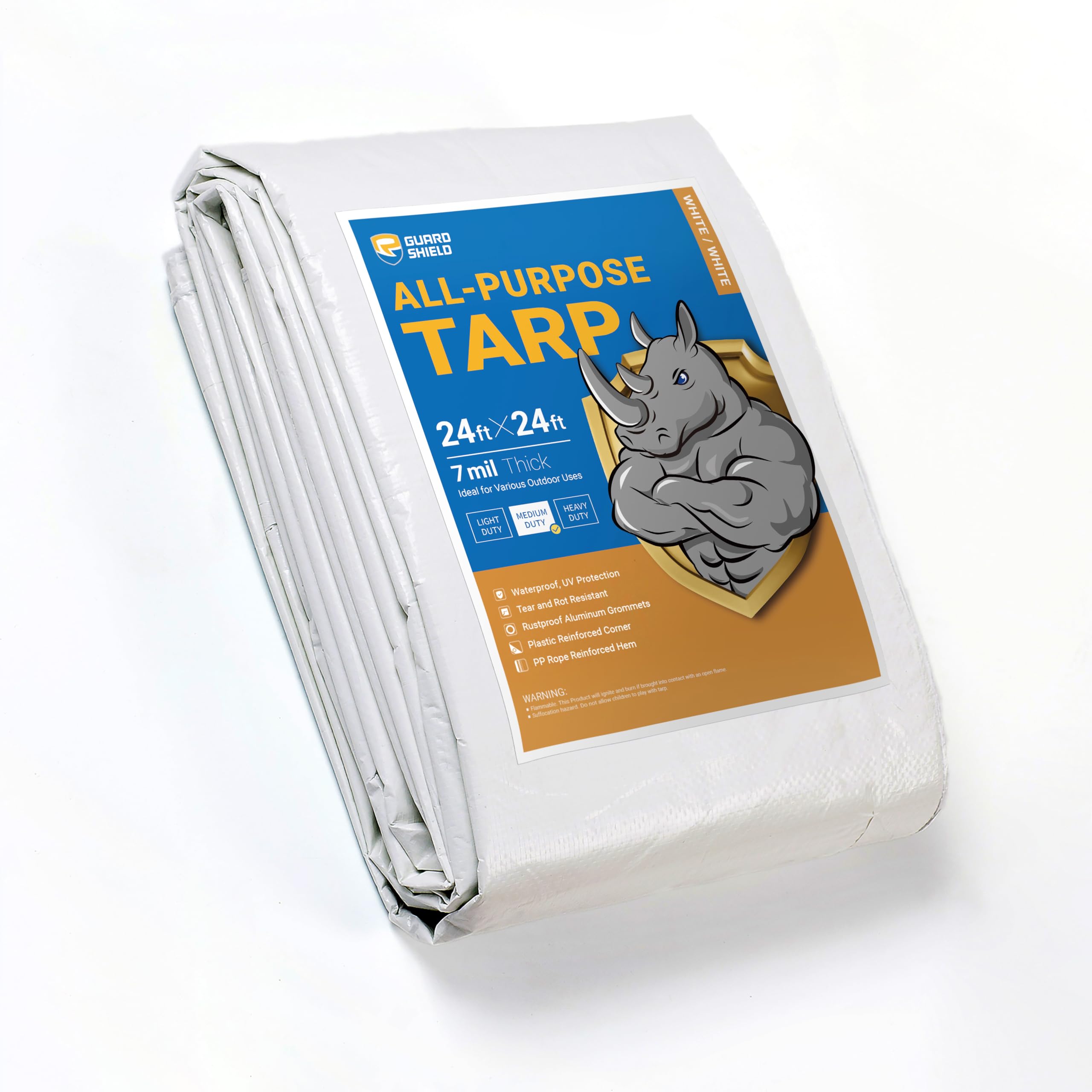 GUARD SHIELD White Tarp 24x24 Feet Medium Duty All Purpose Poly Tarps Cover 7mil Image