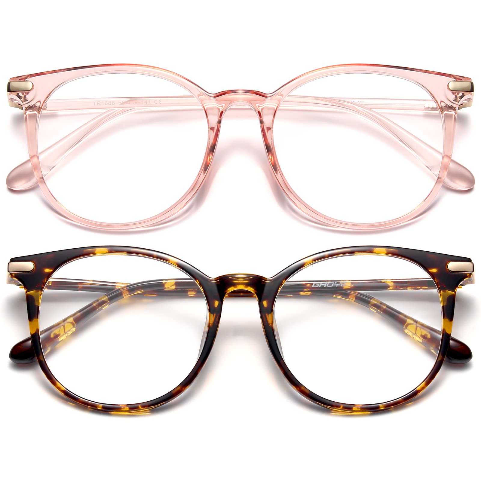 Photo 1 of Gaoye 2 Pack Blue Light Blocking Glasses, Retro Round Eyewear Frame Anti Eyestrain Computer Glasses for Women Men - GY1688 (Pink+Tea Leopard)